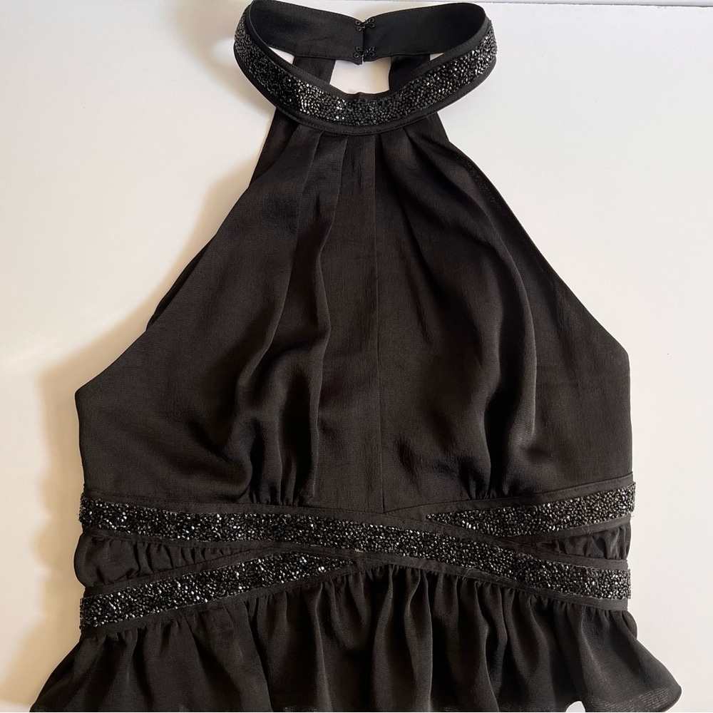 Embellished Halter Cutout Peplum Top from Express NWT